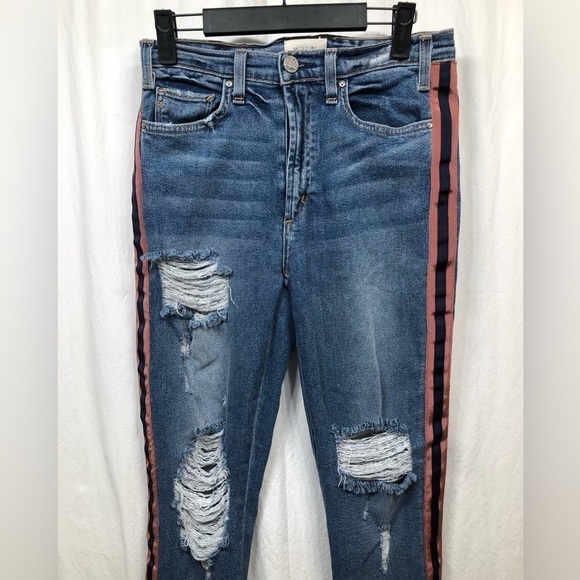McGuire Damn Fine High Rise Side Striped Cropped Raw Hem Jeans 246D Size 27 - Picture 2 of 16